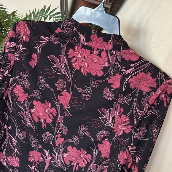 BCBGeneration Black & Pink Floral Draped Blazer Satin Lined Suit Jacket Office - Picture 9 of 13